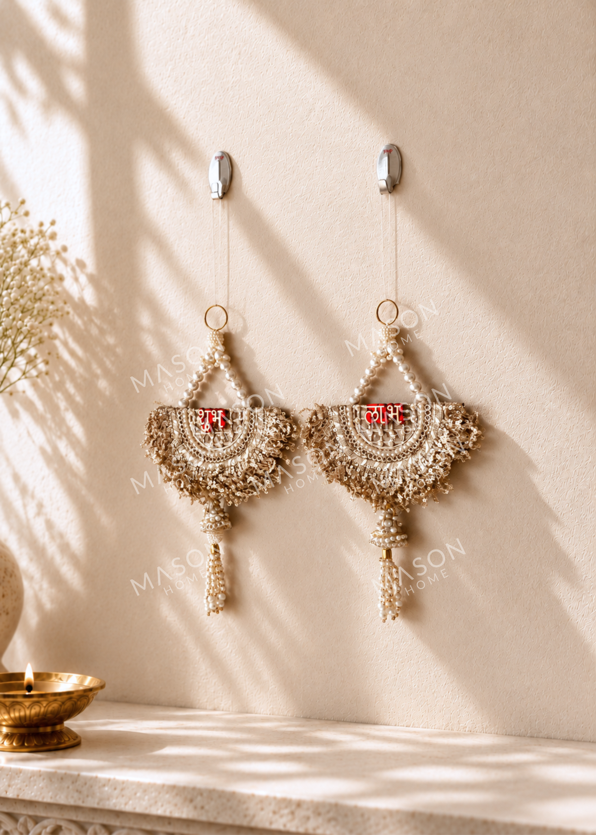 Festive Gilded Pearl Shubh labh - Set of 2