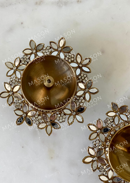 Festive Fleur Brass Diya - Set of 2