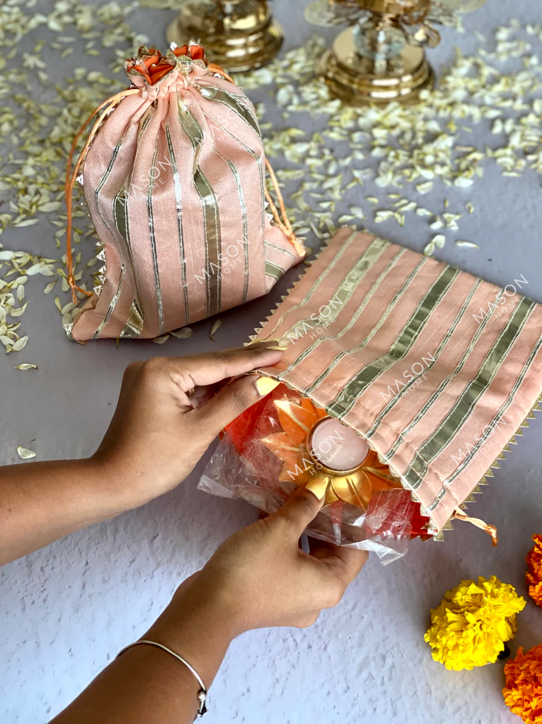 Festive Stripe Batwa - Peach  (Set of 2)