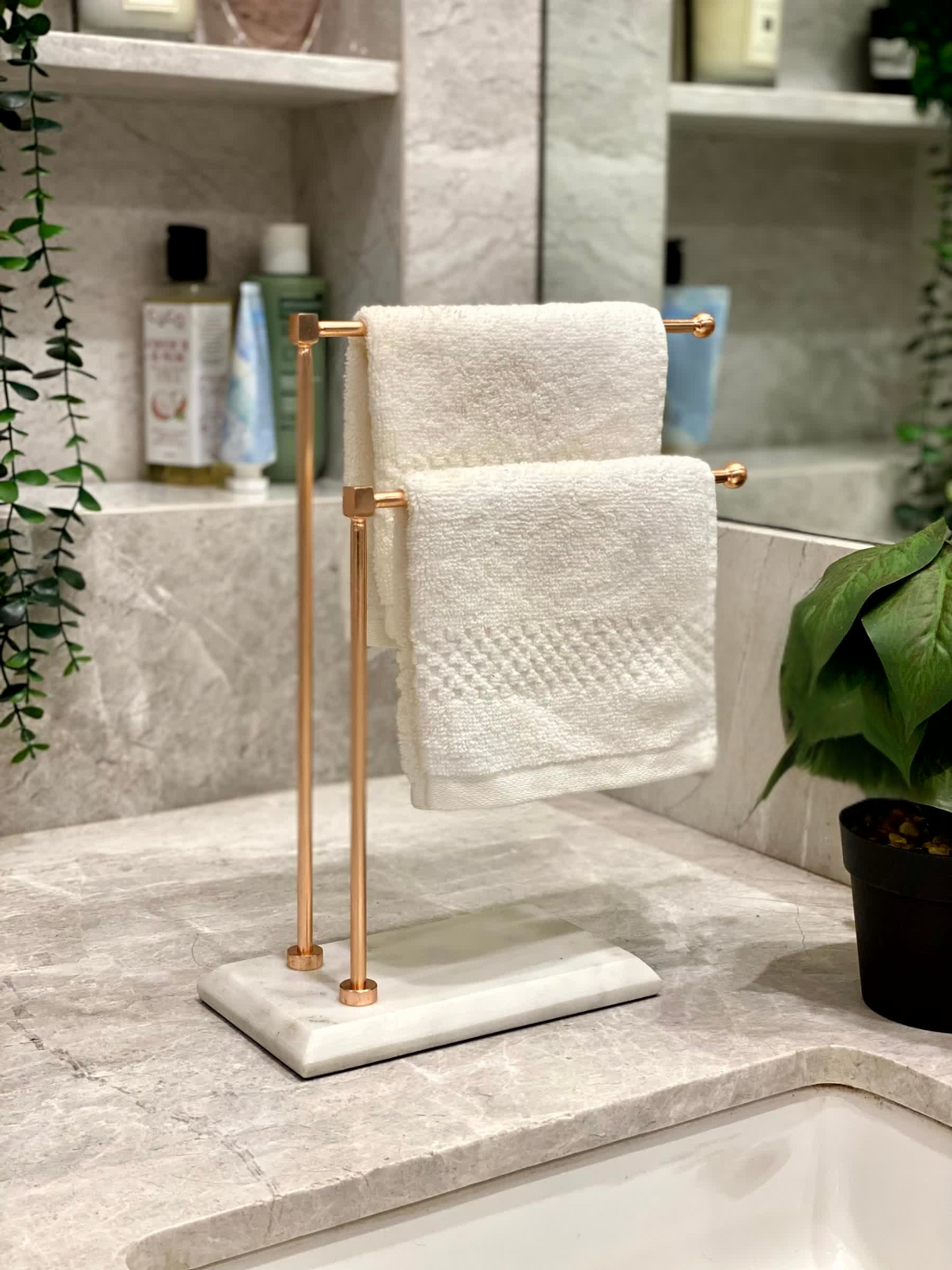 Melrose Hand Towel Stand - White & Rose Gold