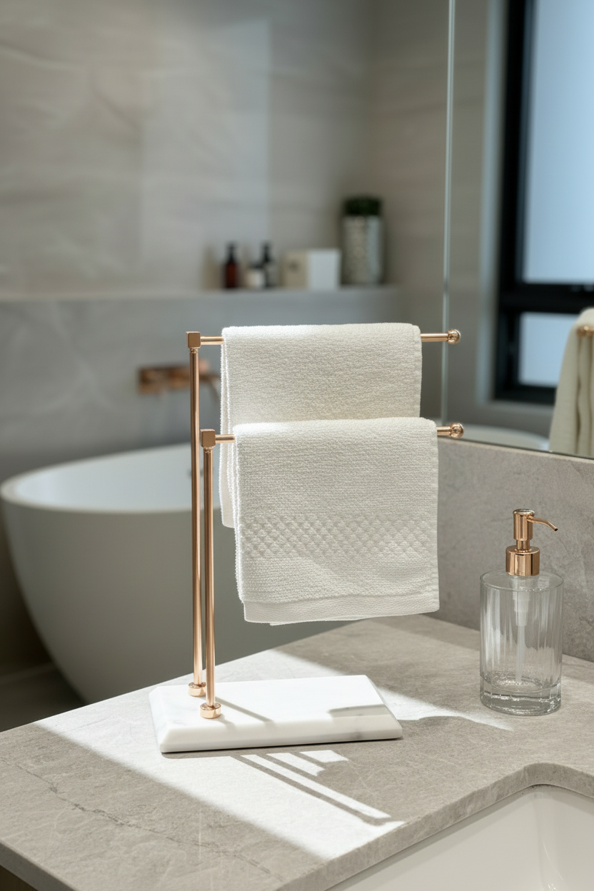 Melrose Hand Towel Stand - White &amp; Rose Gold