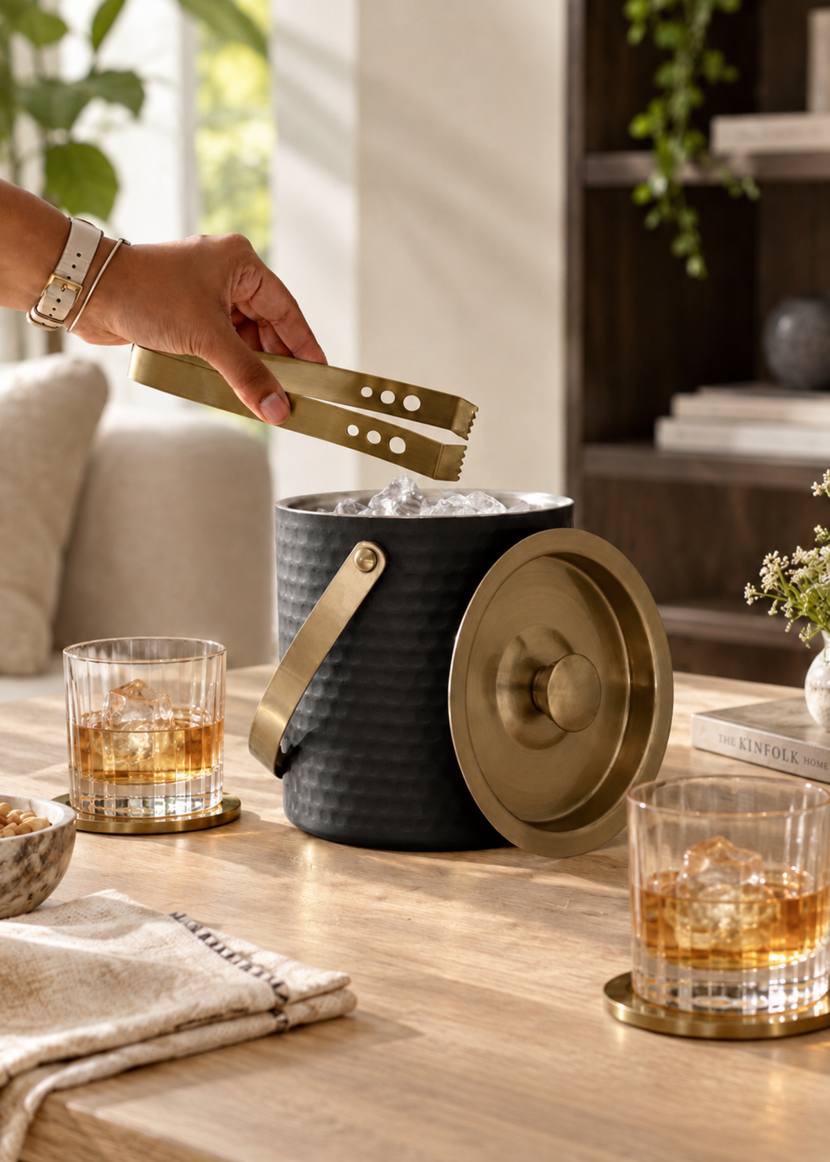 Manor Black-Gold Ice Bucket &amp; Tong