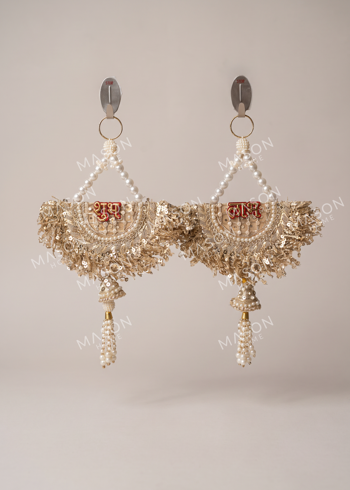 Festive Gilded Pearl Shubh labh - Set of 2