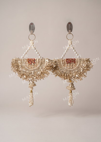 Festive Gilded Pearl Shubh labh - Set of 2
