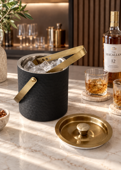 Manor Black-Gold Ice Bucket &amp; Tong