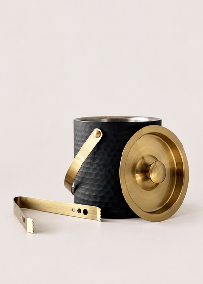 Manor Black-Gold Ice Bucket &amp; Tong
