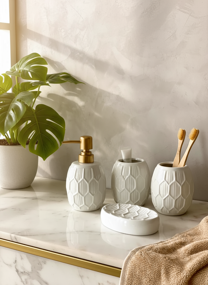 Luna Bathroom Set - White (Set of 4)