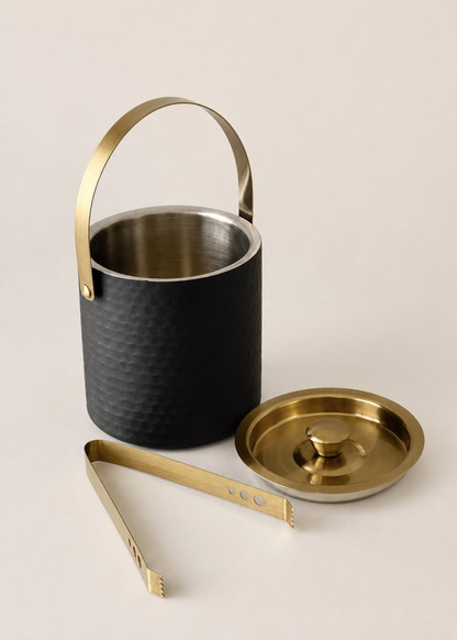 Manor Black-Gold Ice Bucket &amp; Tong