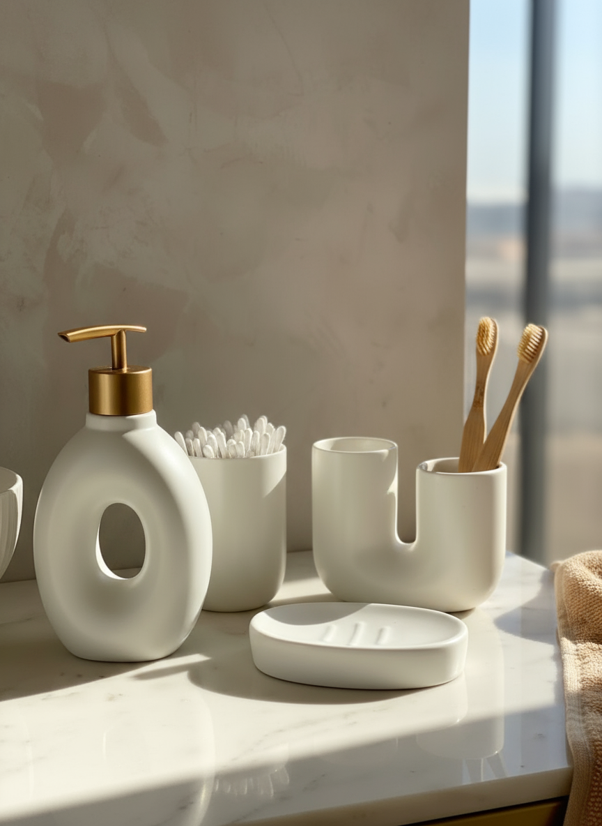 Orb Hollow Bathroom Set - White (Set of 4)