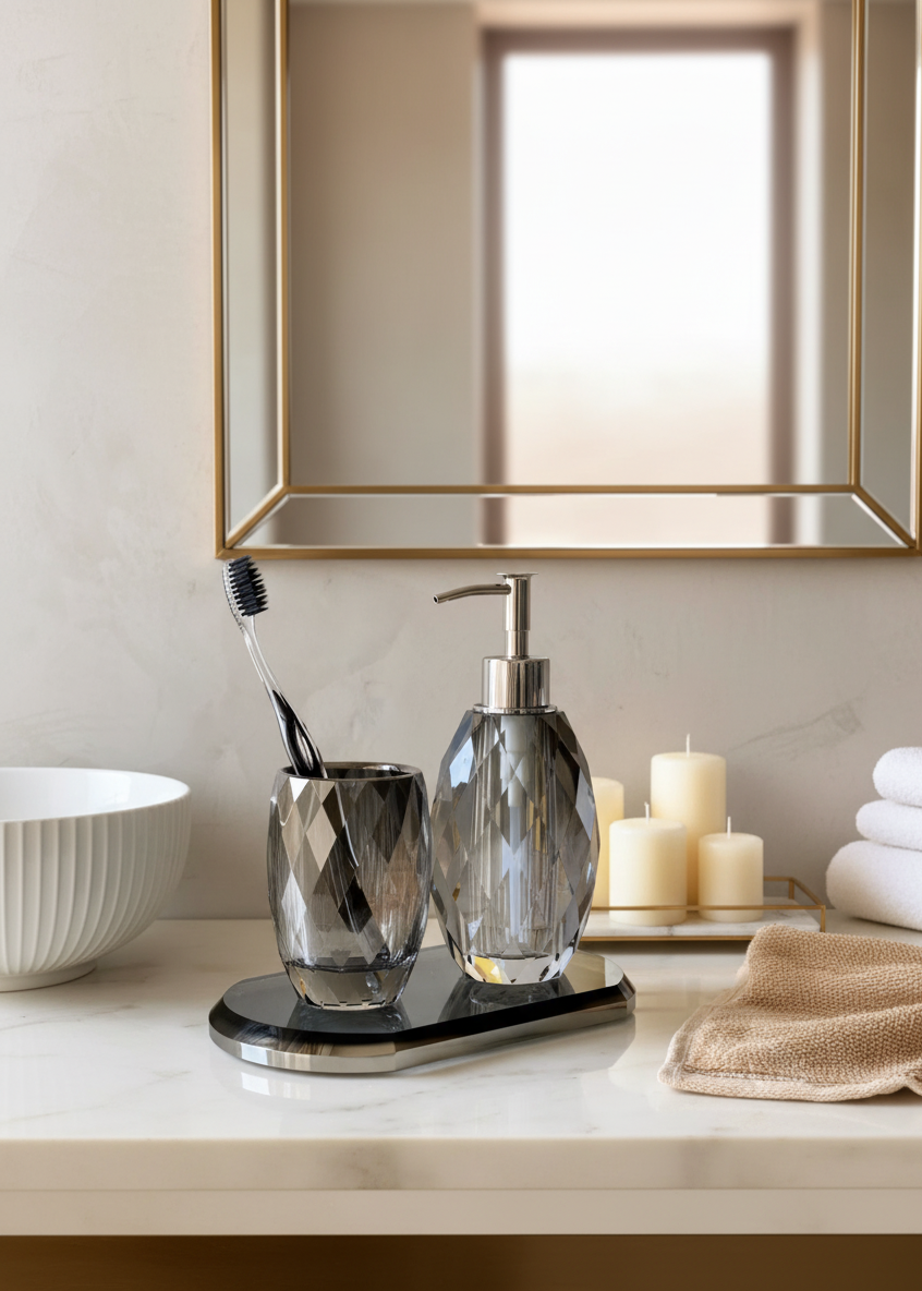 Sundrop Crystal Bathroom Set - Black (Set of 3)