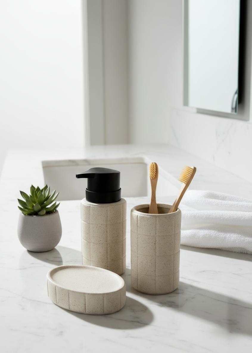 Stria Bathroom Set - Beige (Set of 3)