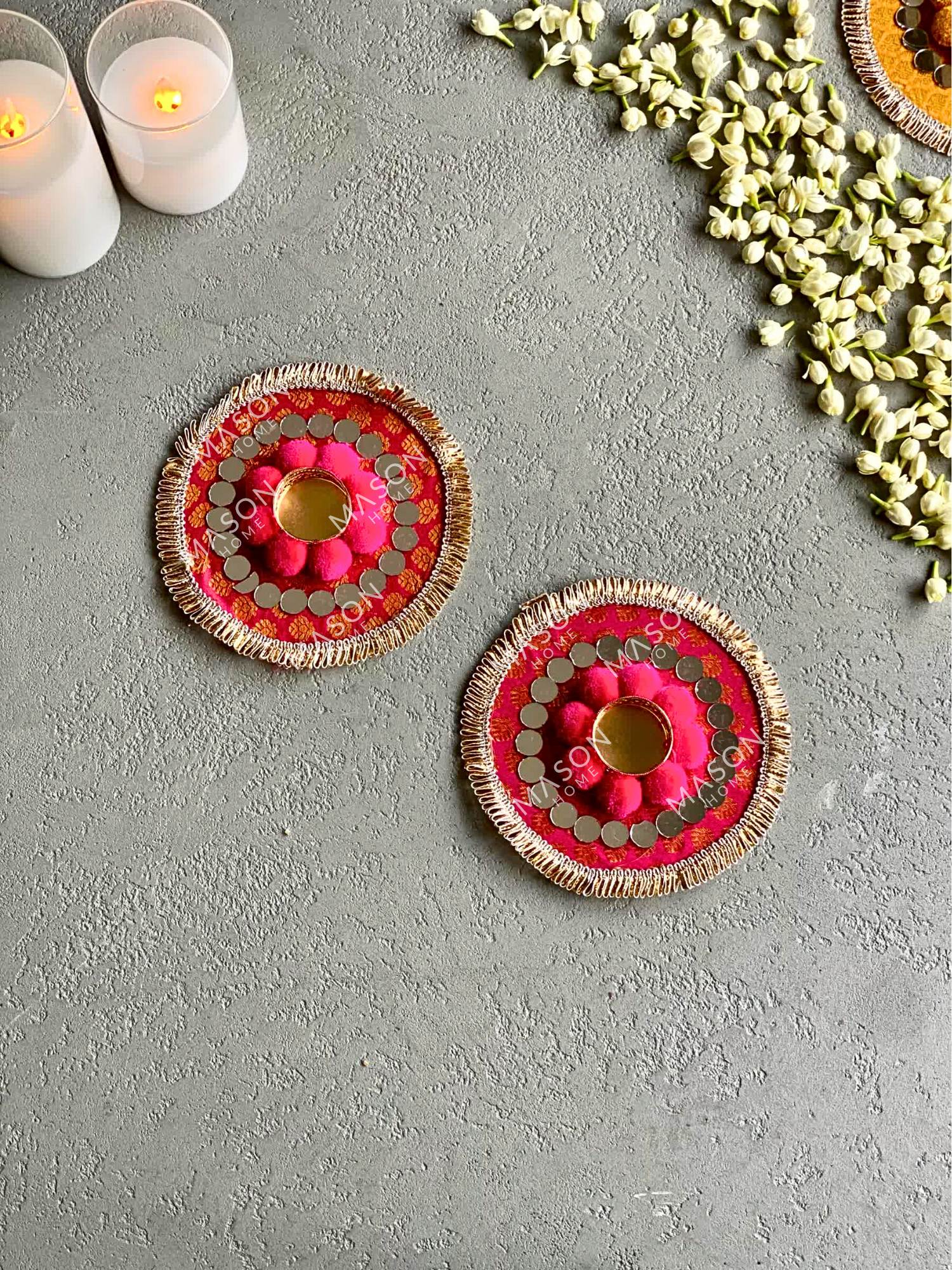 Festive Bloom Diyas - Pink (Set of 2)