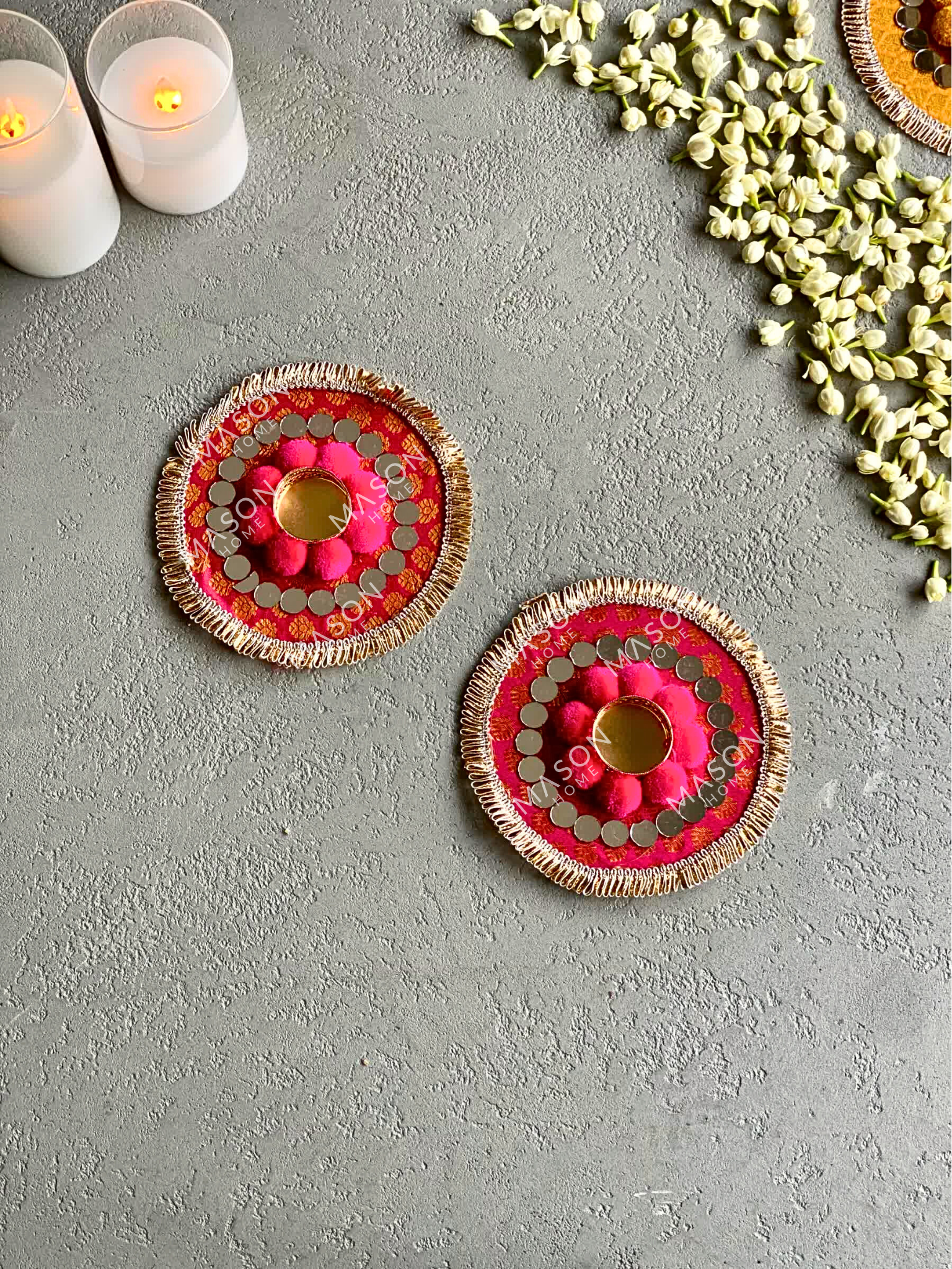 Festive Bloom Diyas - Pink (Set of 2)