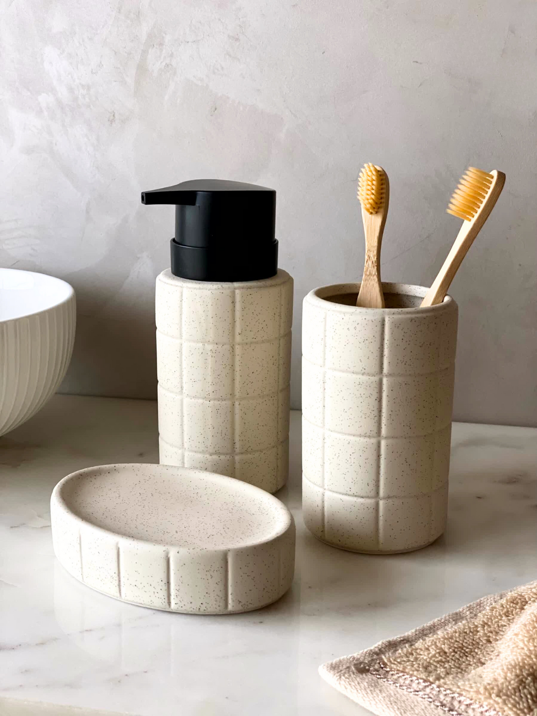 Stria Bathroom Set - Beige (Set of 3)