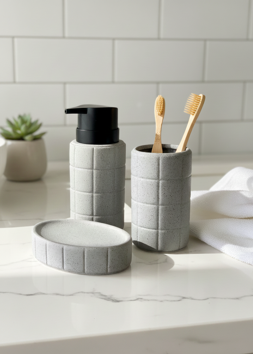 Stria Bathroom Set - Grey (Set of 3)