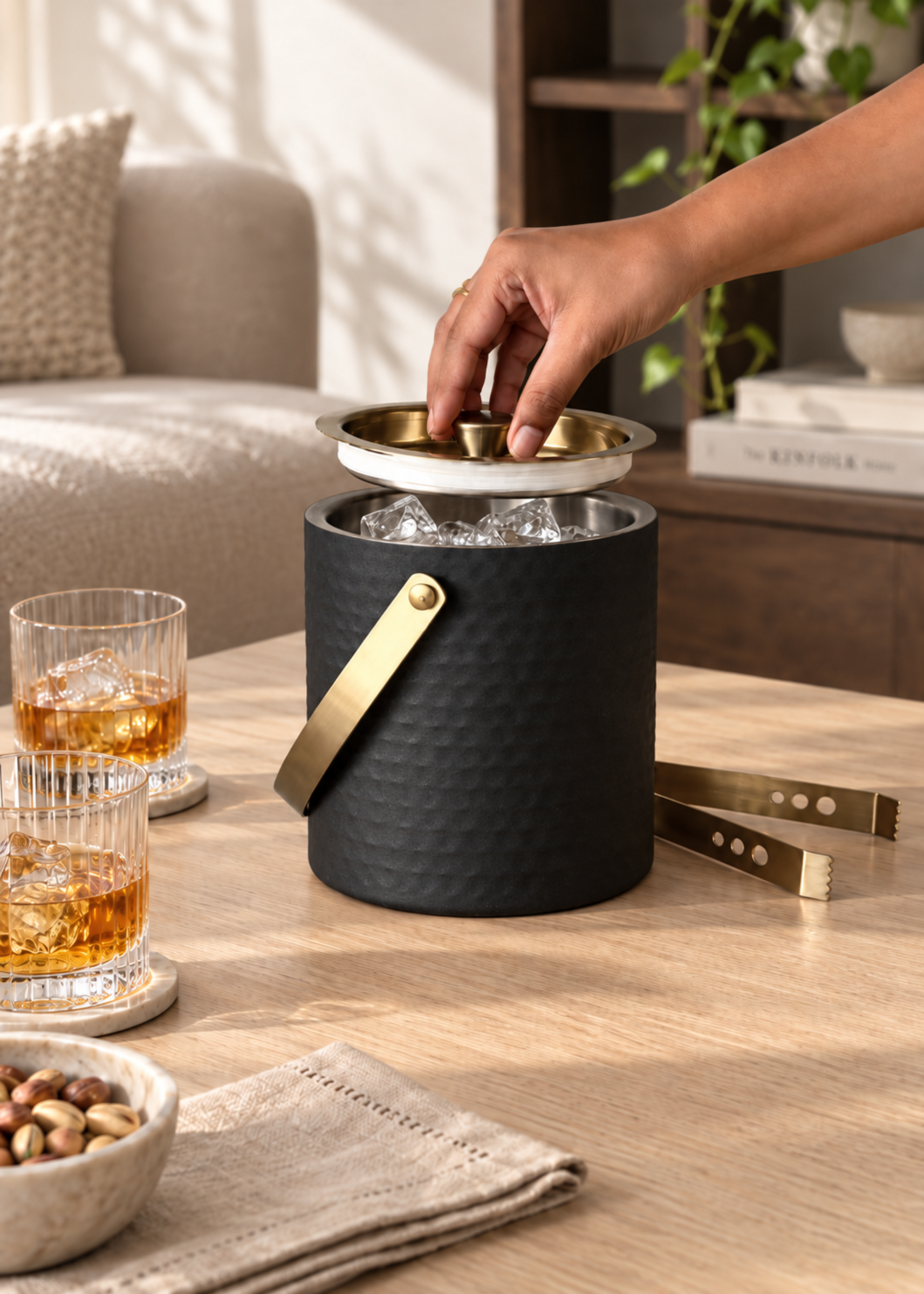 Manor Black-Gold Ice Bucket &amp; Tong