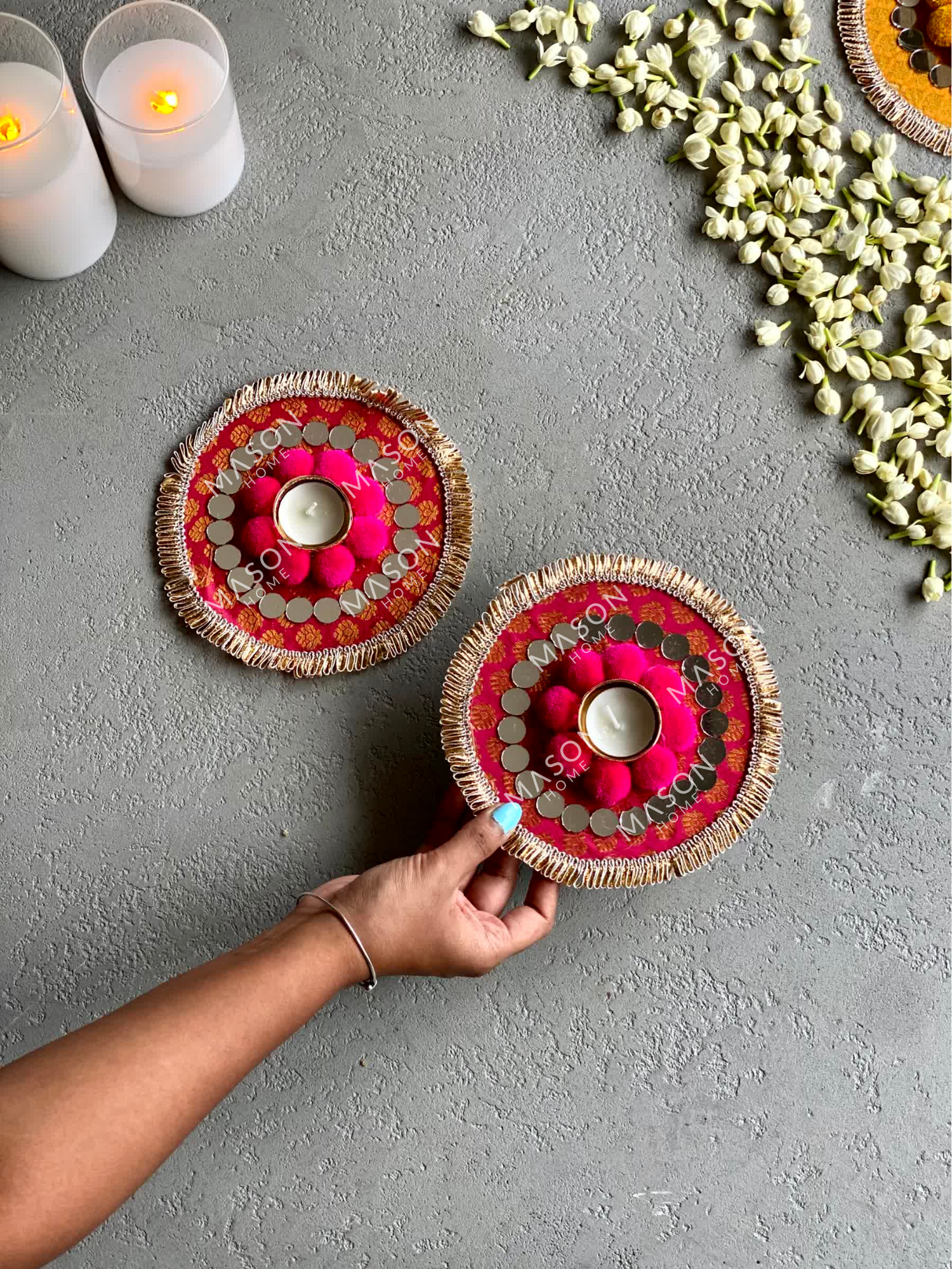 Festive Bloom Diyas - Pink (Set of 2)