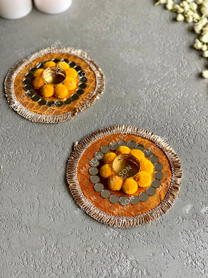 Festive Bloom Diyas - Yellow - Set of 2