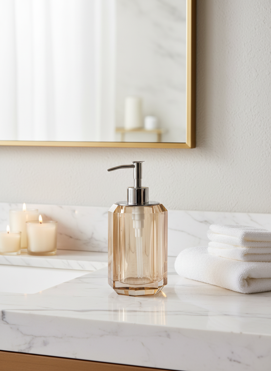 Hexa Crystal Bathroom Dispenser - Amber