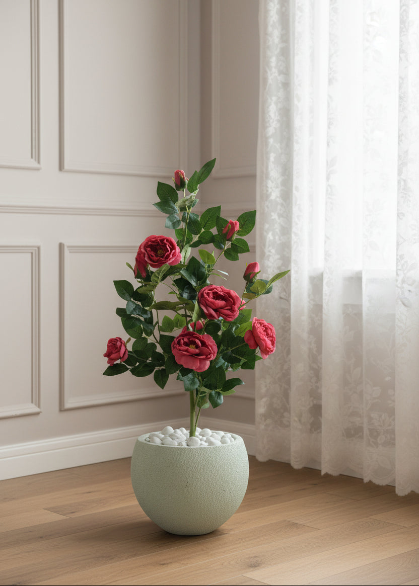 Artificial Red Aurea Rose Plant - 3 Feet