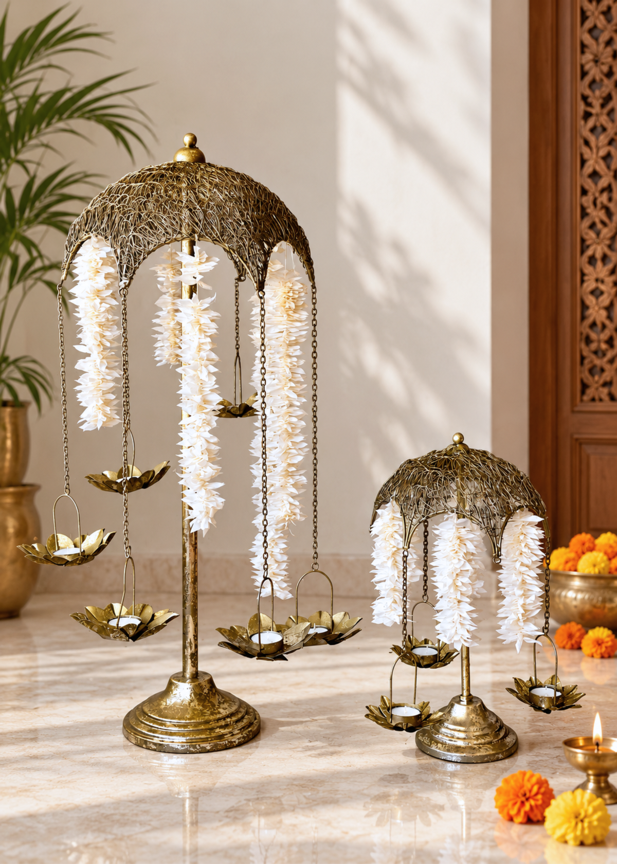 Antique Lotus Diya Stand - Big