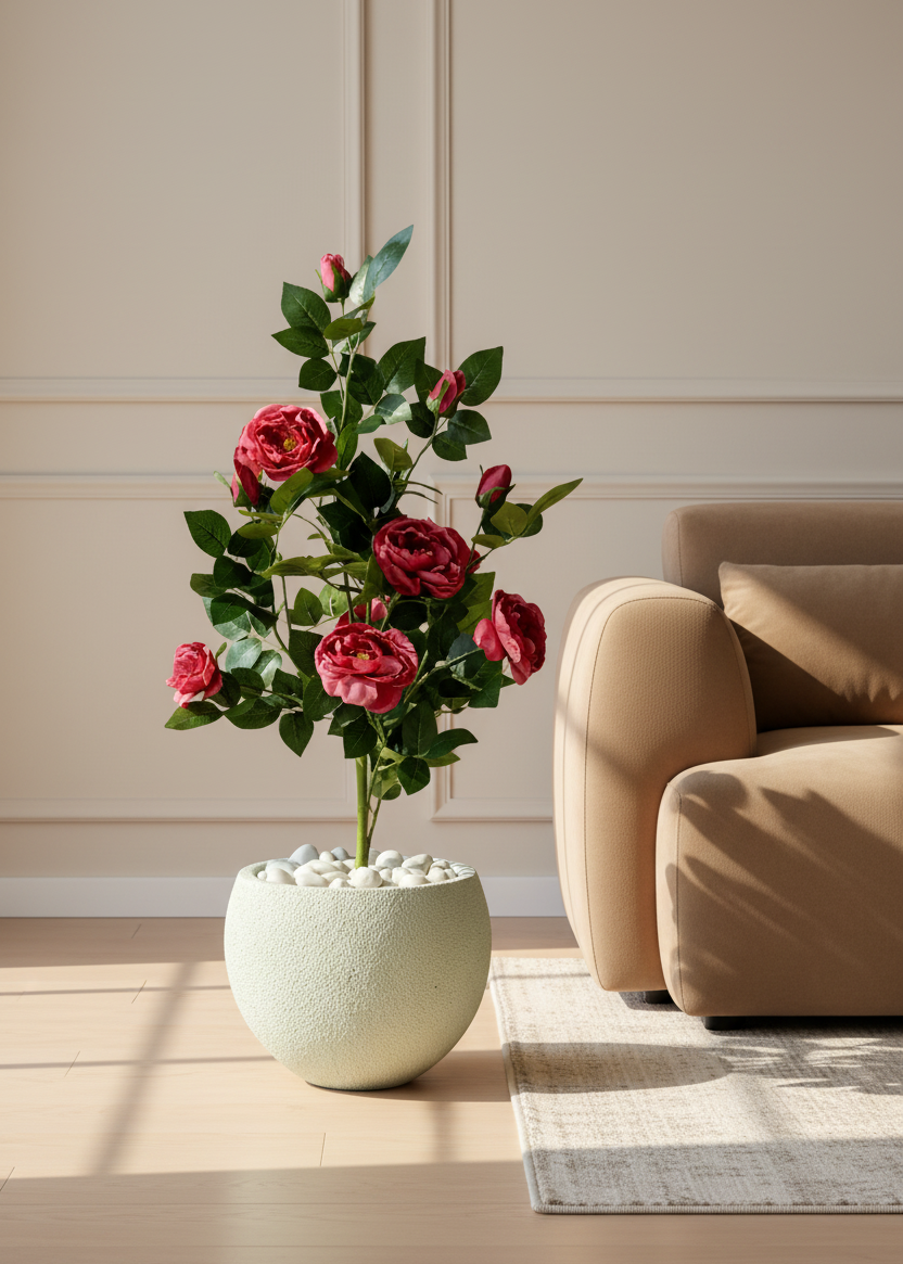 Artificial Red Aurea Rose Plant - 3 Feet