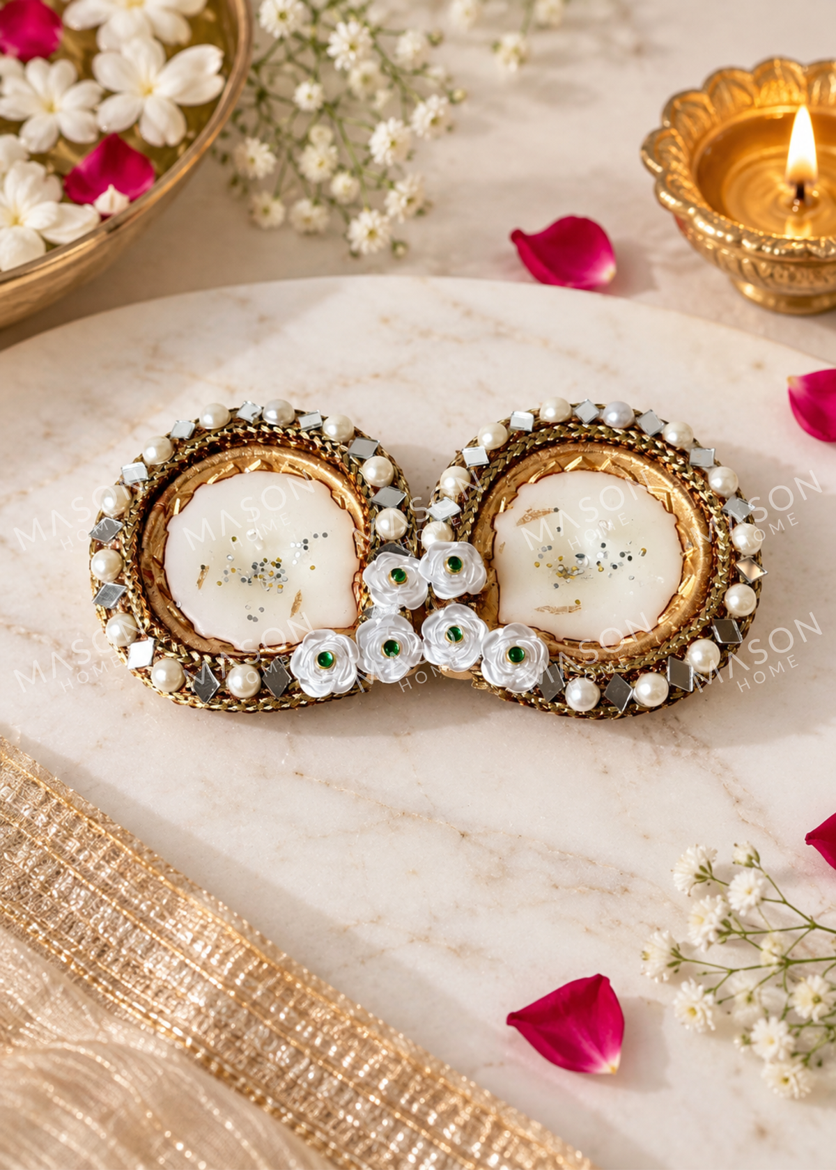 Handmade Clay Rustic Pearl Royale Diya - Set of 2