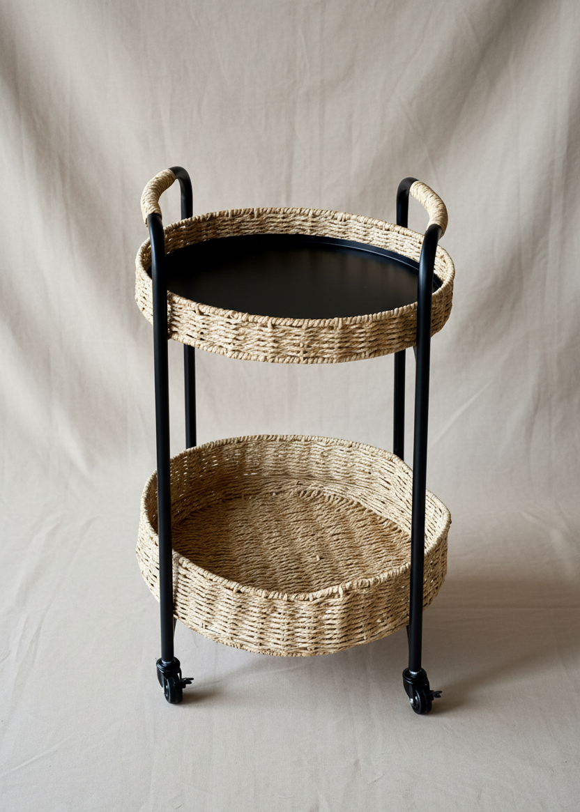 Two-Tier Rattan Trolley