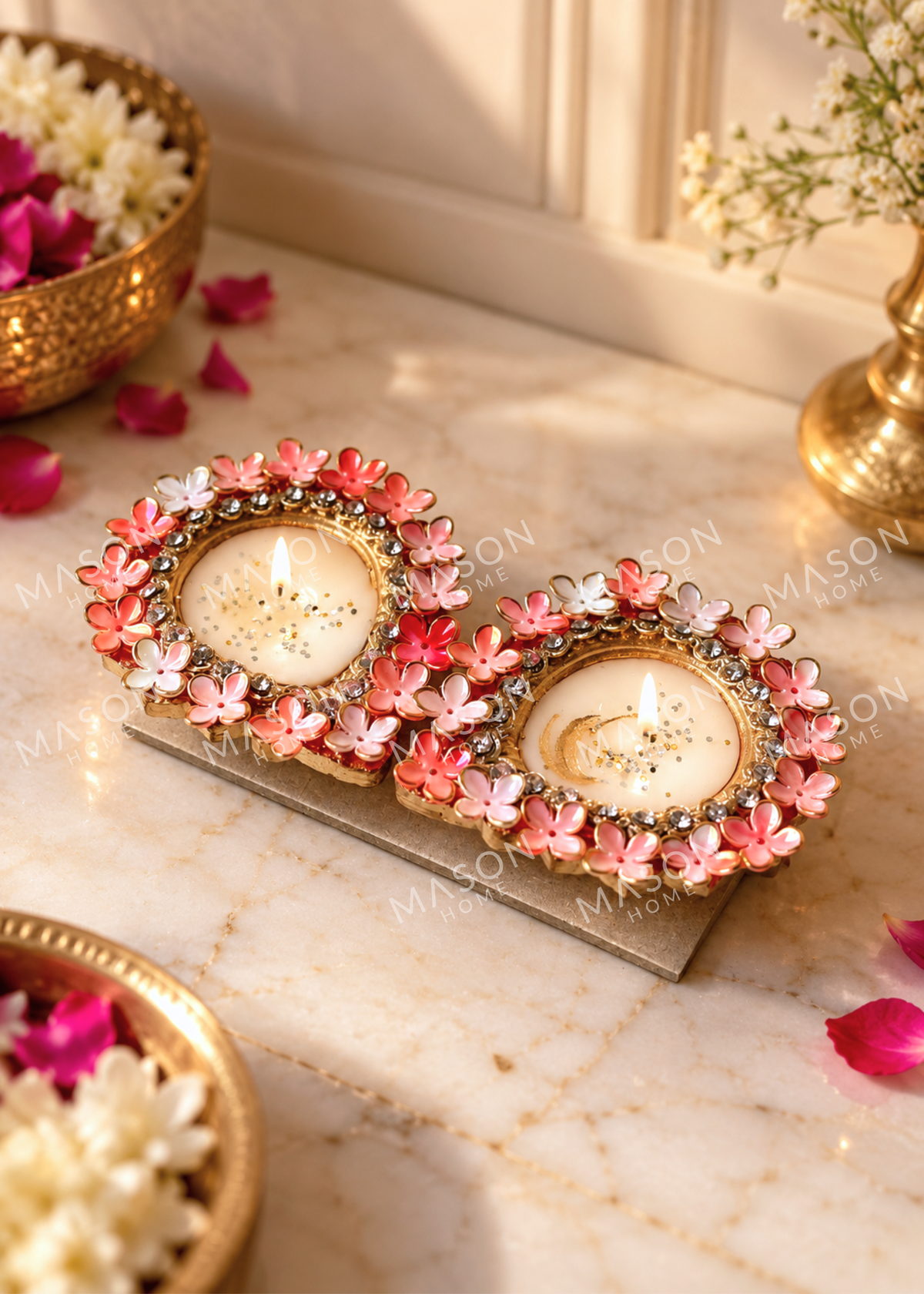 Handmade Clay Rustic Floral Diya - Set of 2