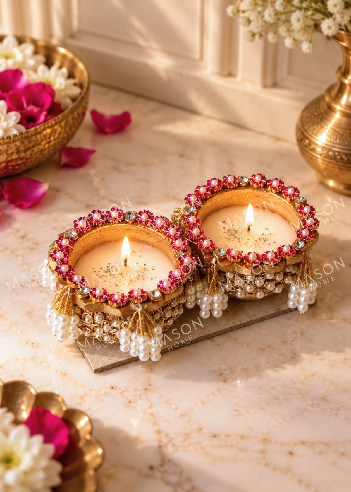 Handmade Clay Rustic Rooh Pearl Diya - Set of 2