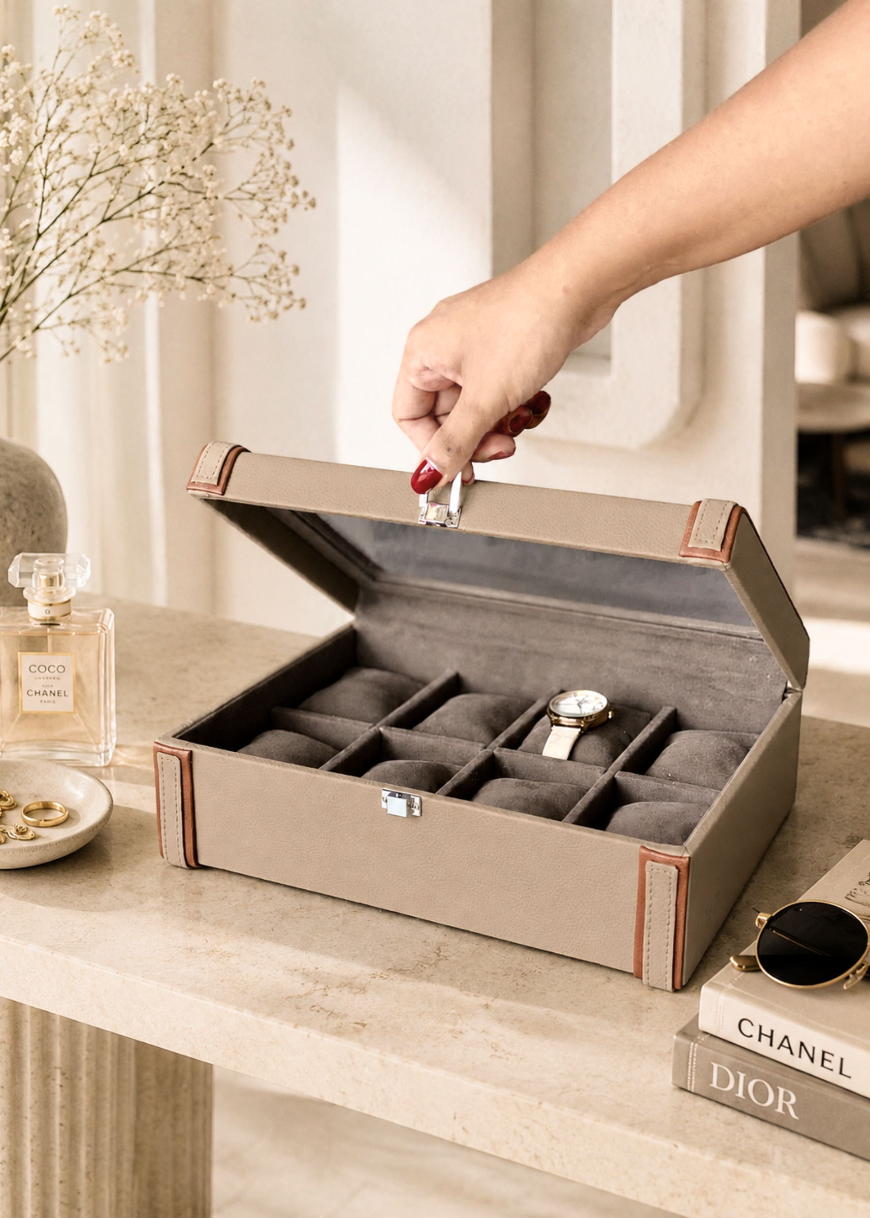 Naples Taupe Watch Box - 8 Slots