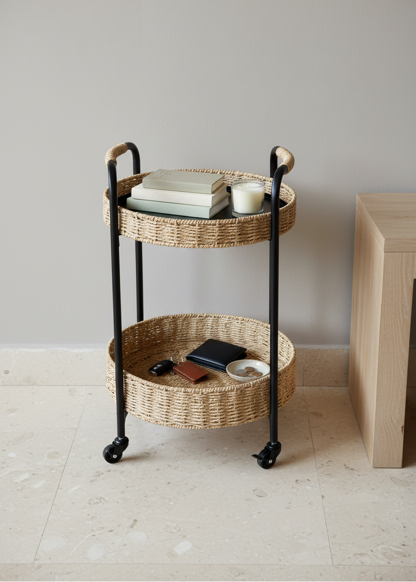 Two-Tier Rattan Trolley