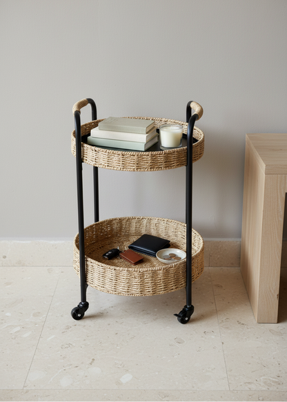 Two-Tier Rattan Trolley