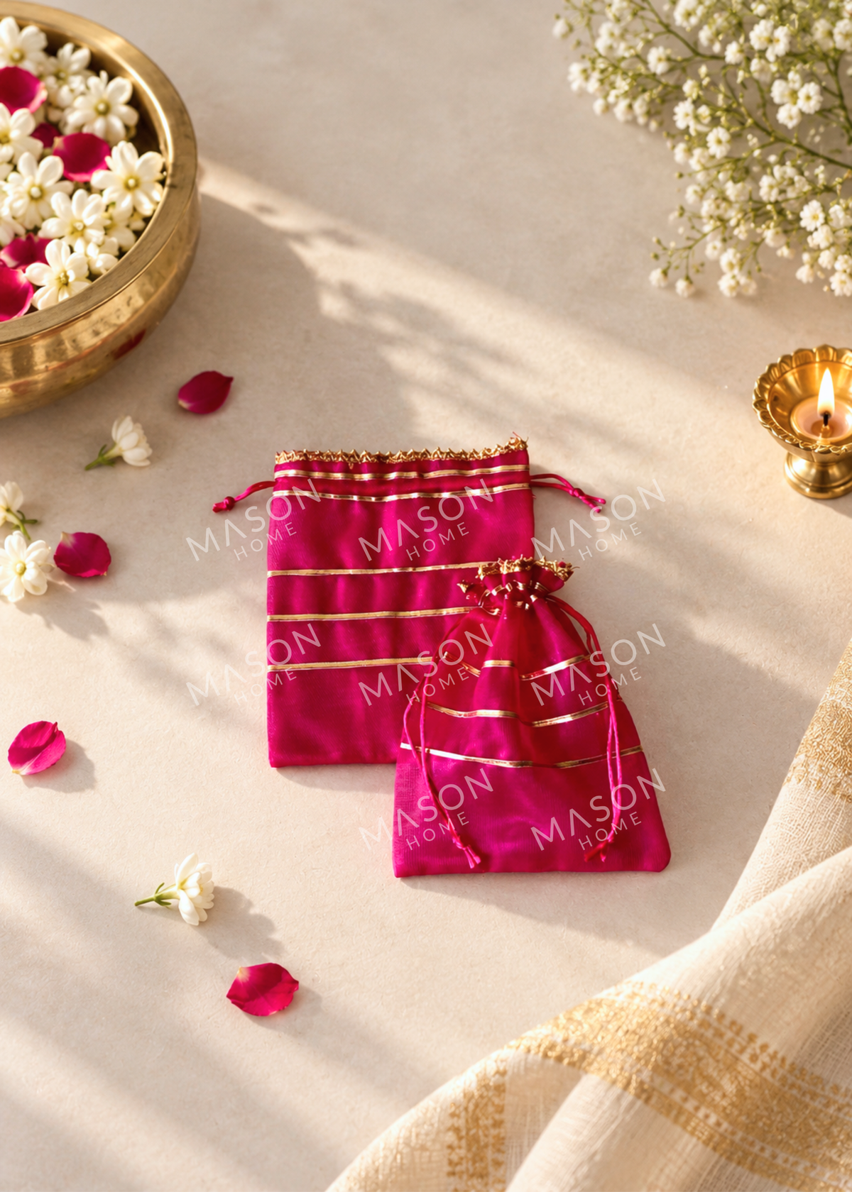 Festive Zari Stripe Potli - Set of 5