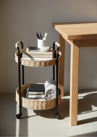 Two-Tier Rattan Trolley
