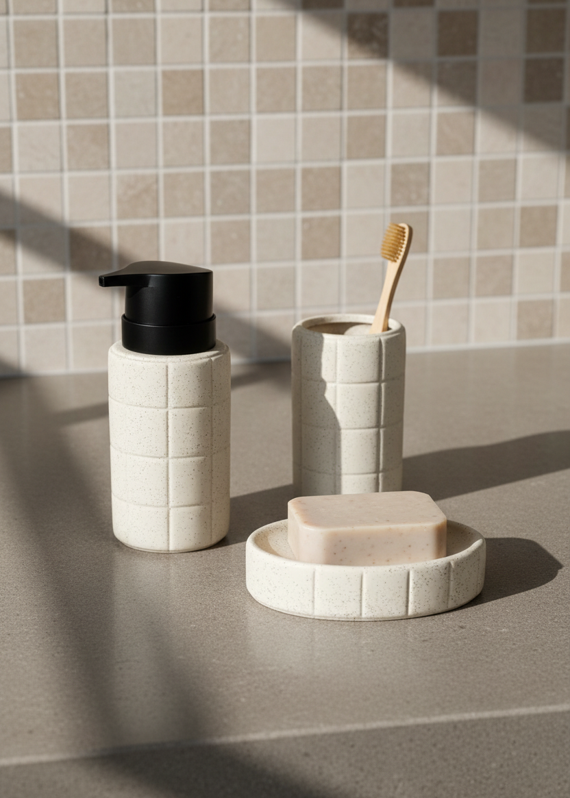 Stria Bathroom Set - Beige (Set of 3)