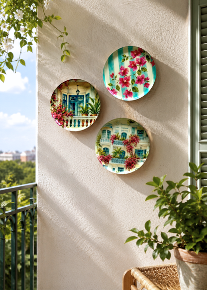 Bombay Bougainvillea Round Wall Plates (Set of 3)