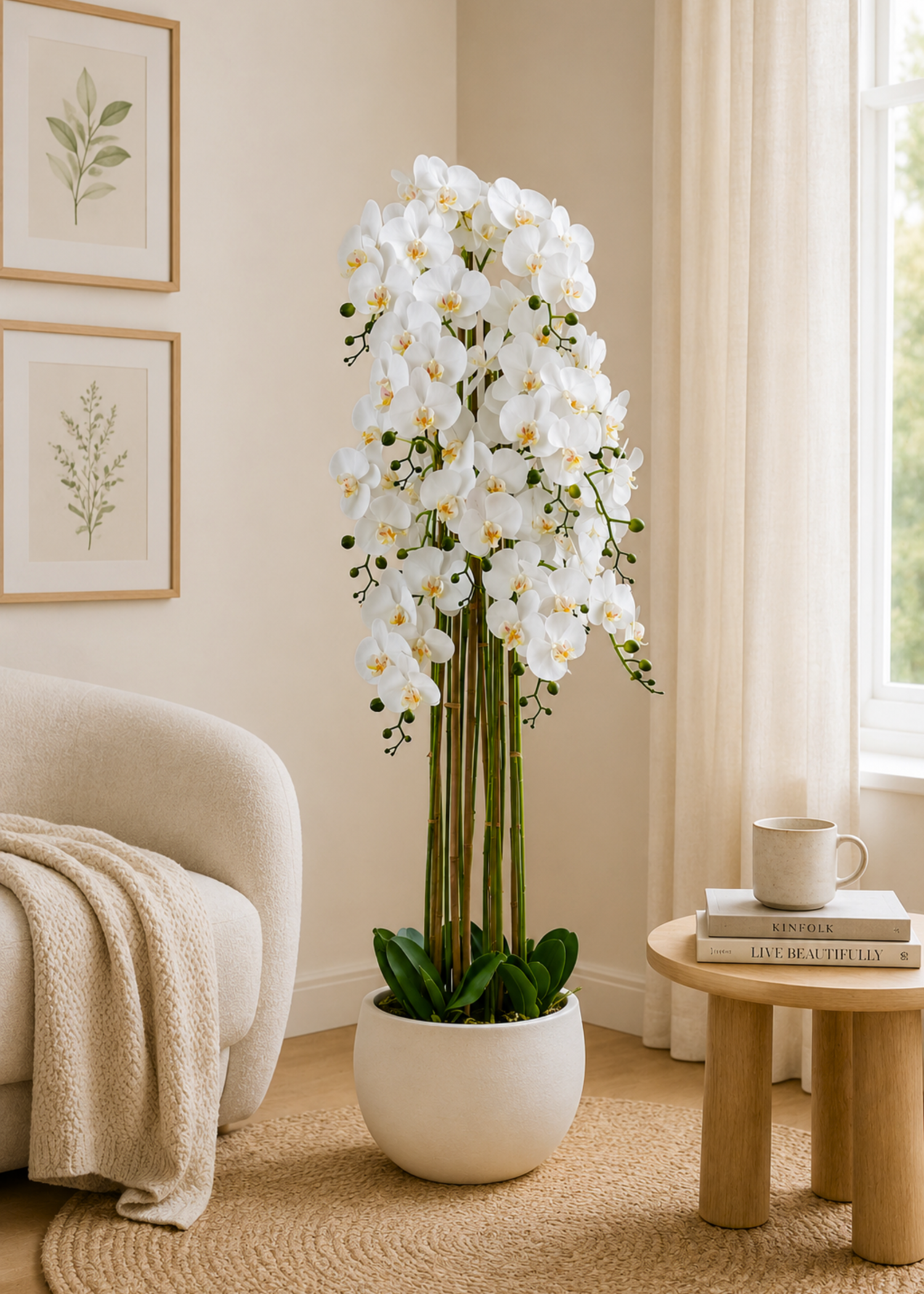 Artificial White Orchid Bloom Plant - 5 Feet