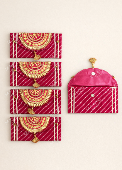Festive Zari Envelope Pink - Set of 5