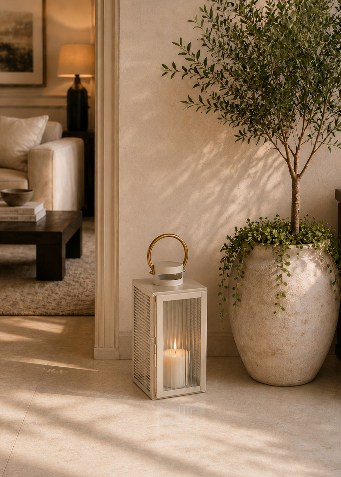 Vellora Beige &amp; Gold Lantern - Small