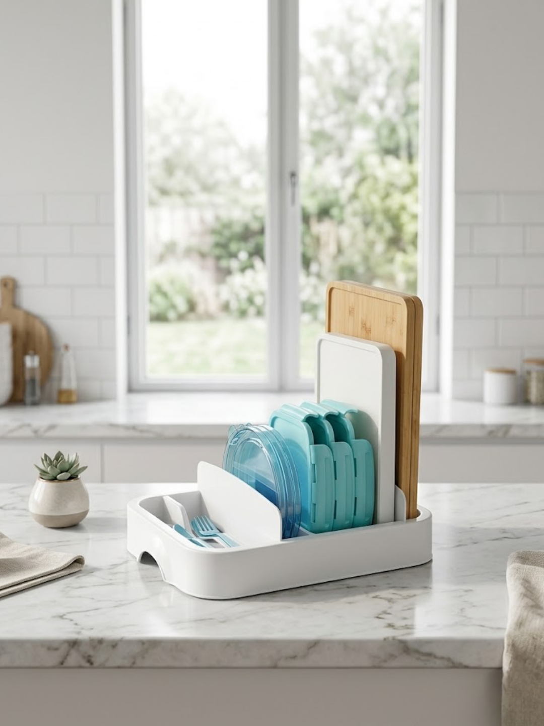 Food Container Lid Organizer - White
