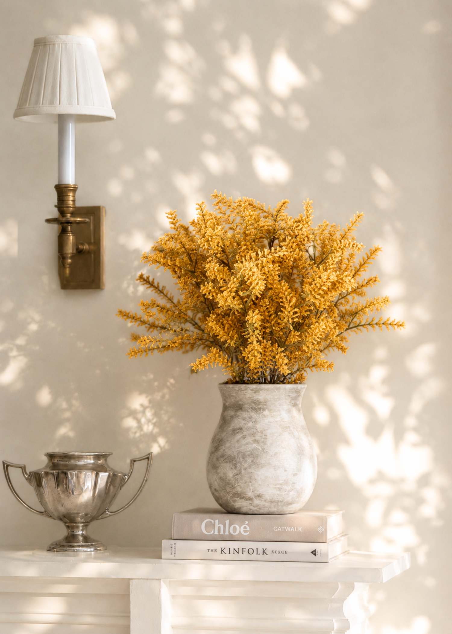 Artificial Heather Bush with Ceramic Vase - 1.3 Feet