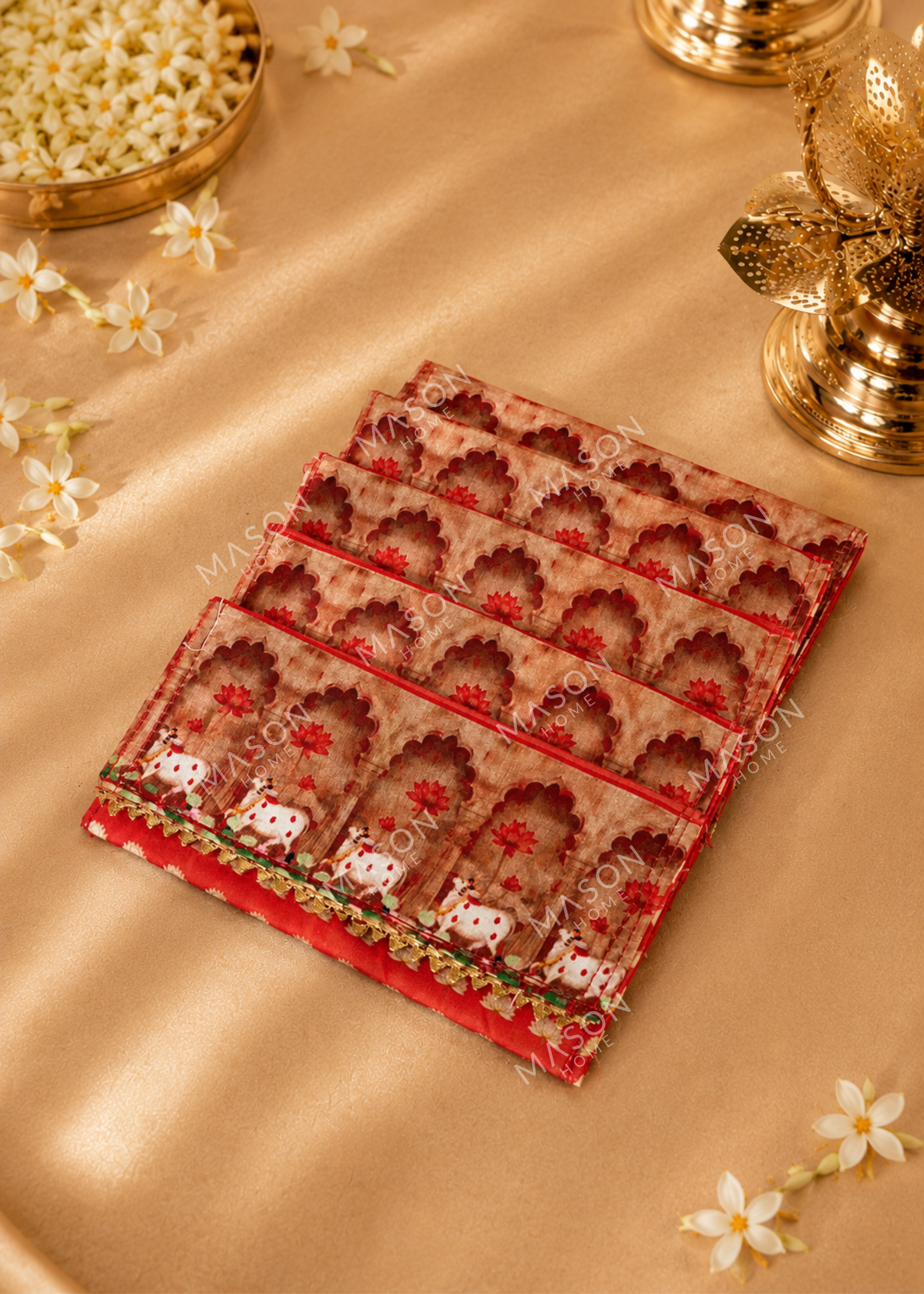 Festive Vrindavan Lotus Envelopes - Red (Set of 5)