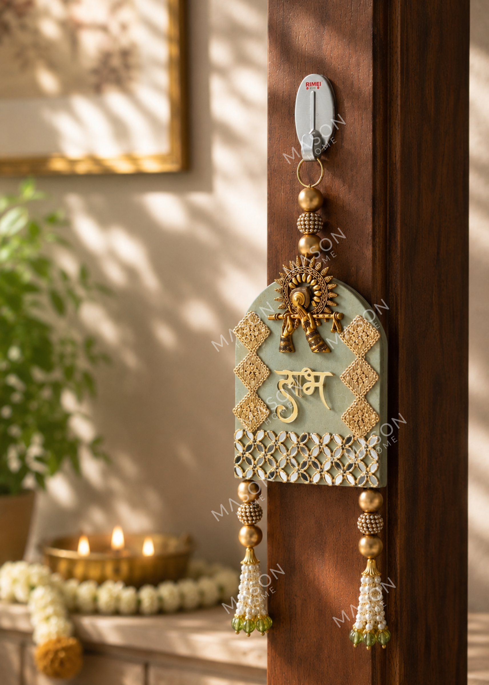 Festive Bansuri Shubh Labh Latkan - Mint Green