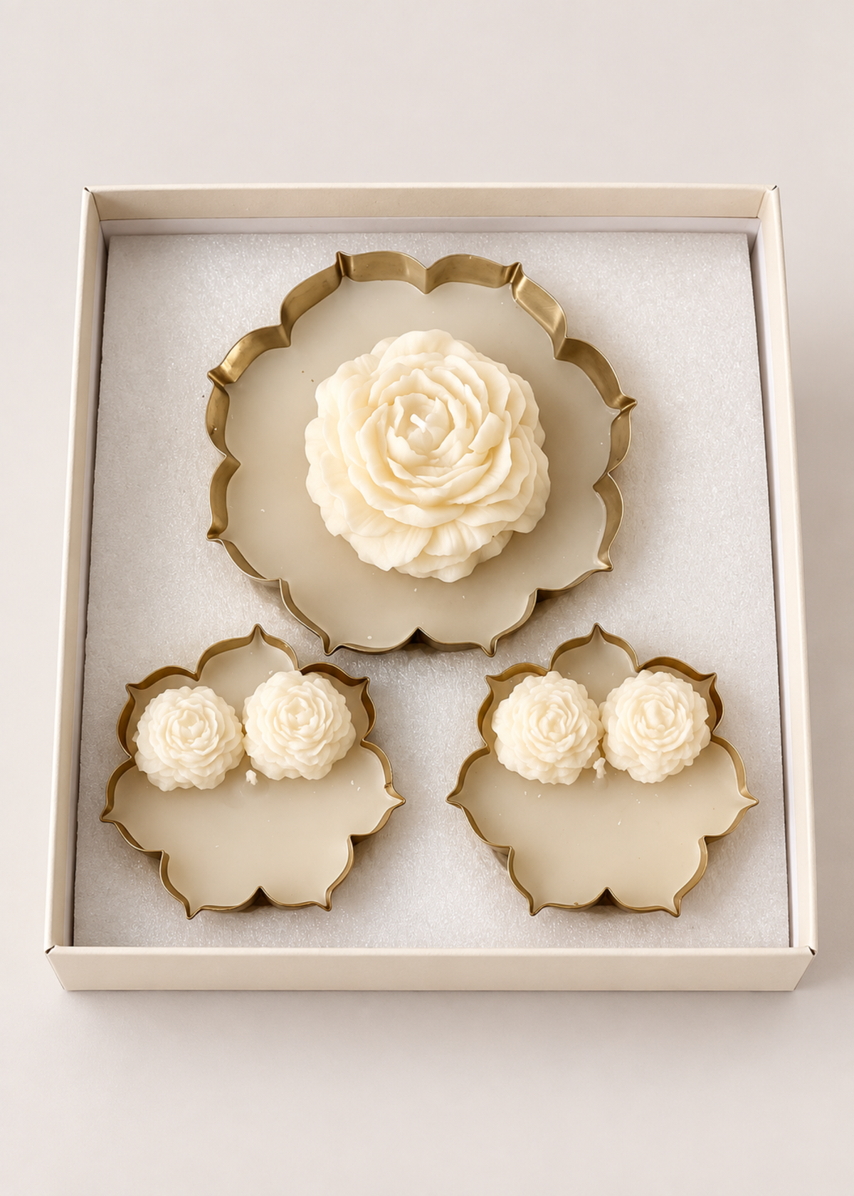 Ivory Bloom Gold Urli Candle Gift Set of 3