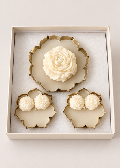 Ivory Bloom Gold Urli Candle Gift Set of 3