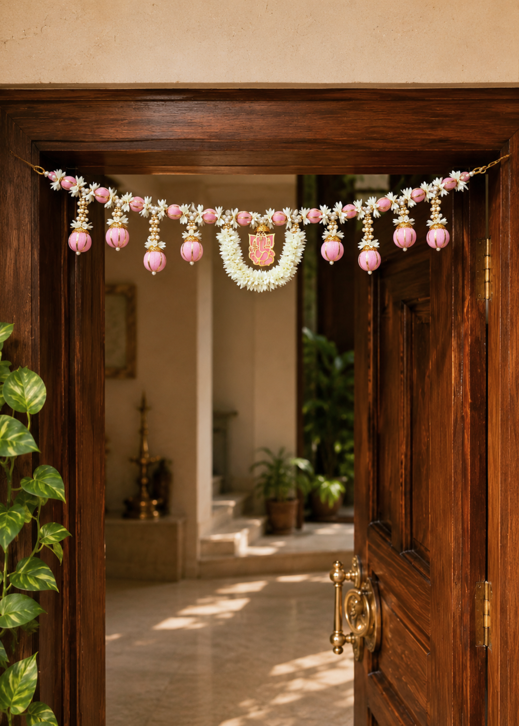 Festive Ganpati Floral Pink Toran