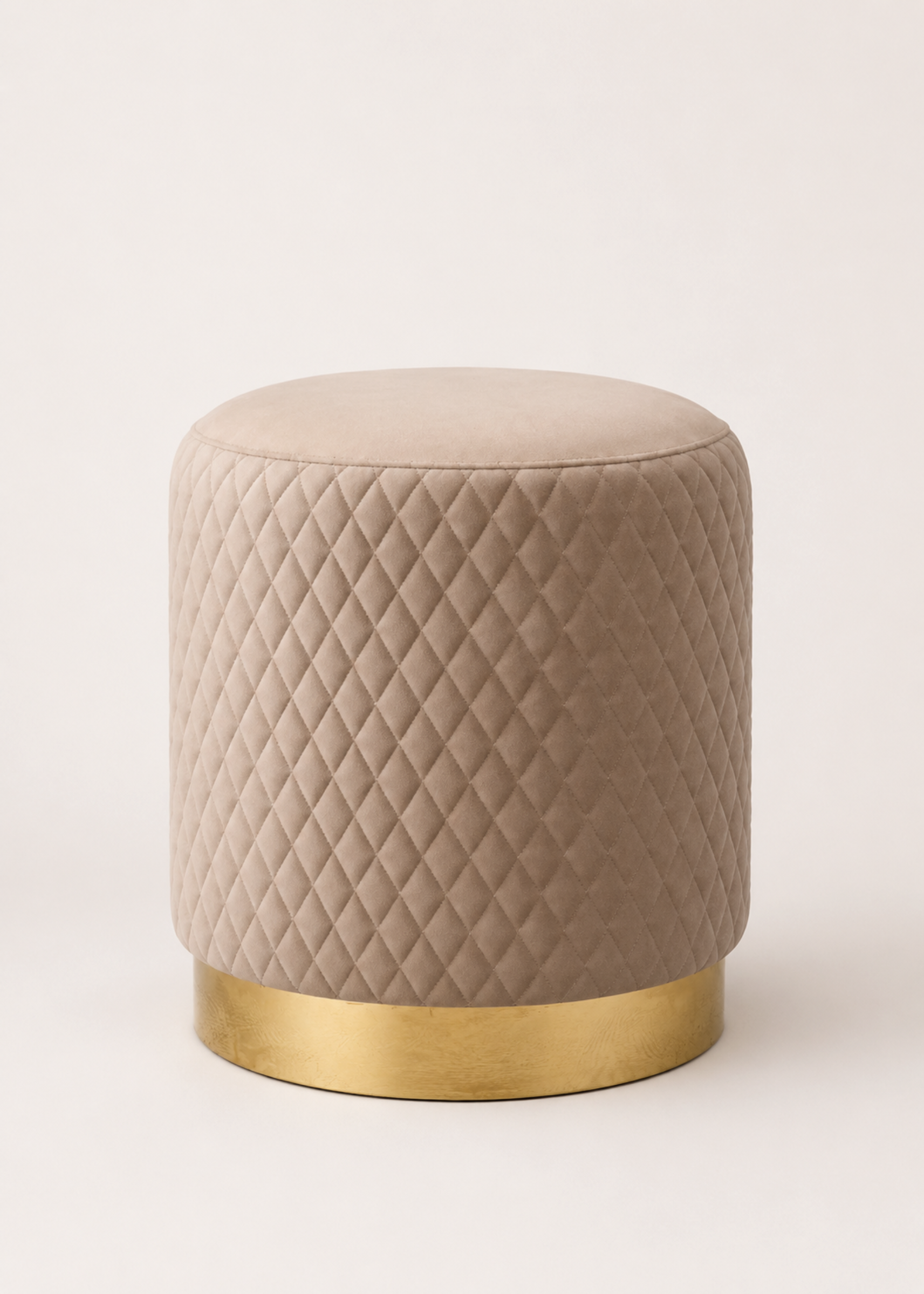 Alexandria Quilted Beige Velvet Pouffe