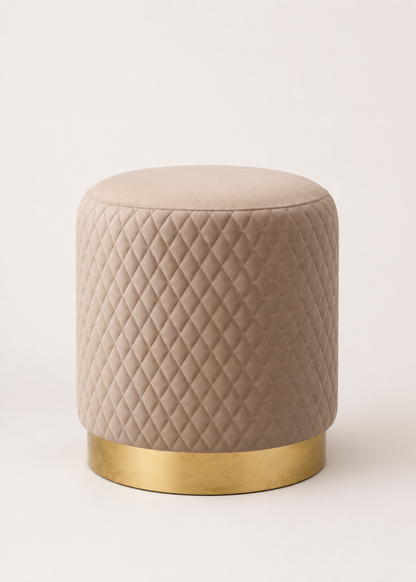 Alexandria Quilted Beige Velvet Pouffe