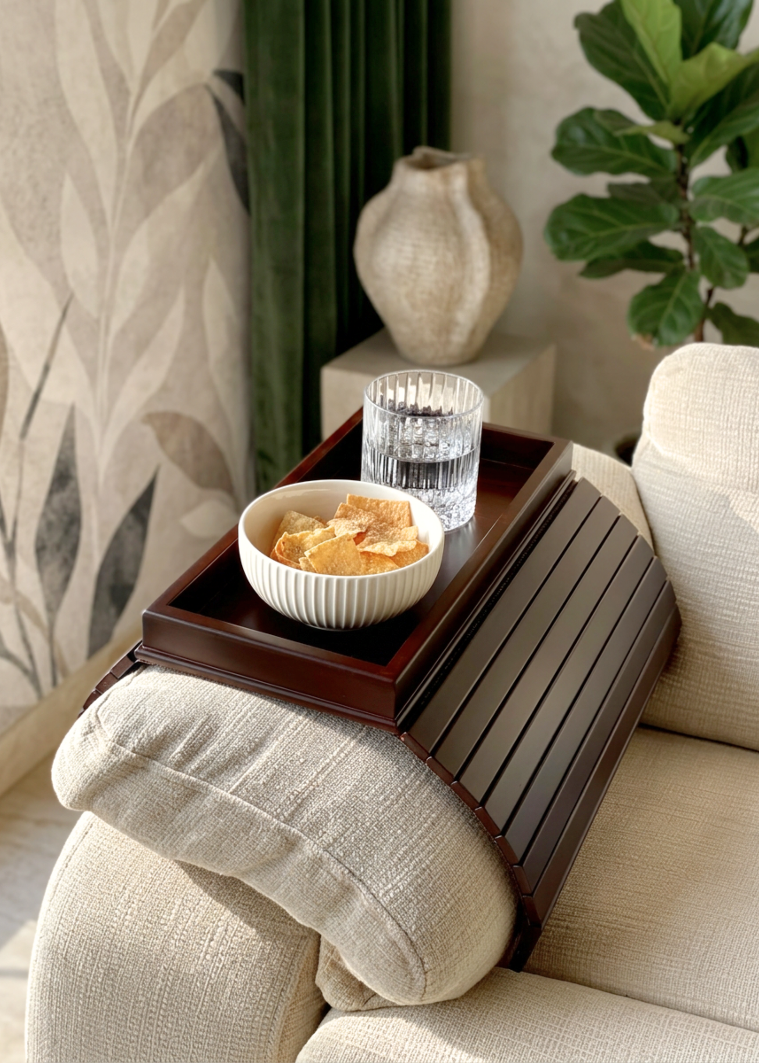Sofa Armrest Tray - Walnut